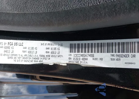 2016 Chrysler 200 Limited from USA, damaged, VIN 1C3CCCAB5GN174556